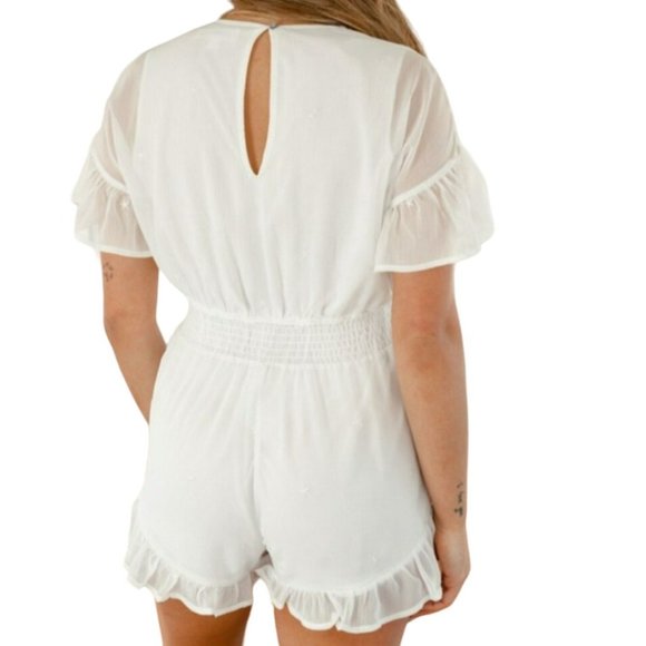 Peach Love California Short Sleeve Tie Front Romper White Size Small NWT - Picture 5 of 5